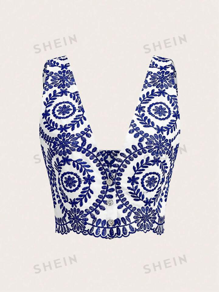 SHEIN MOD Floral Embroidery Crop Top | SHEIN USA | SHEIN