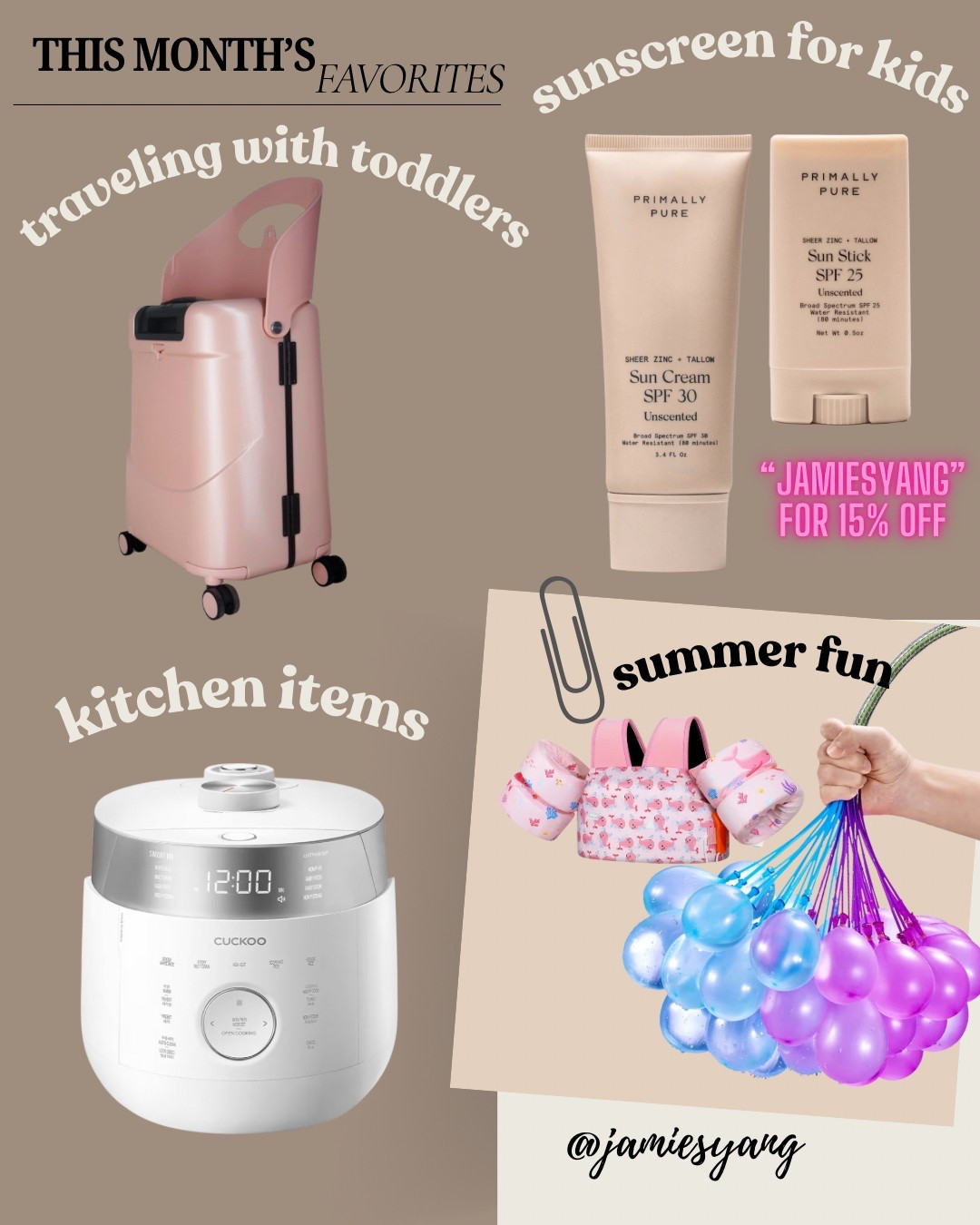 This months faves! For sunscreen use code “JAMIESYANG” for 15% off! 

#LTKSaleAlert #LTKKids #LTKSummerEdit