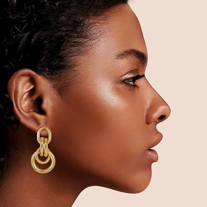 Gold Geometric Drop Dangle Earrings for Women Long Link Dangle Earrings Jewelry | Amazon (US)