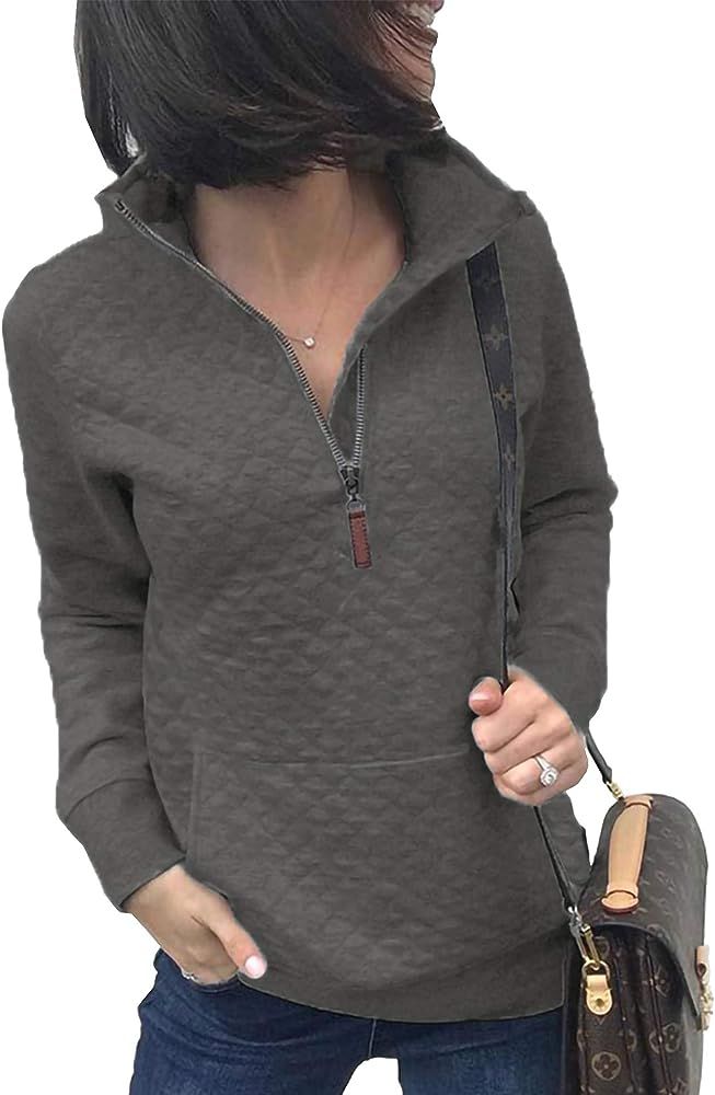 Besshopie Pullover Sweatshirts with Pockets Women 1/4 Zip up Hoodie Fashion Pullover Tops | Amazon (US)