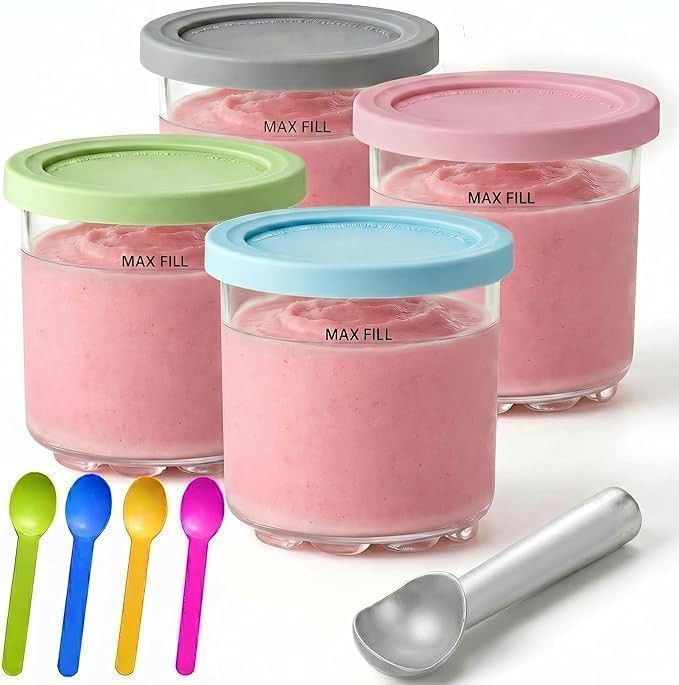 4 pack Creami Pints and Lids for Ninja Creamy Icecream Containers Cups Creamer Ice Cream Maker Ma... | Amazon (US)