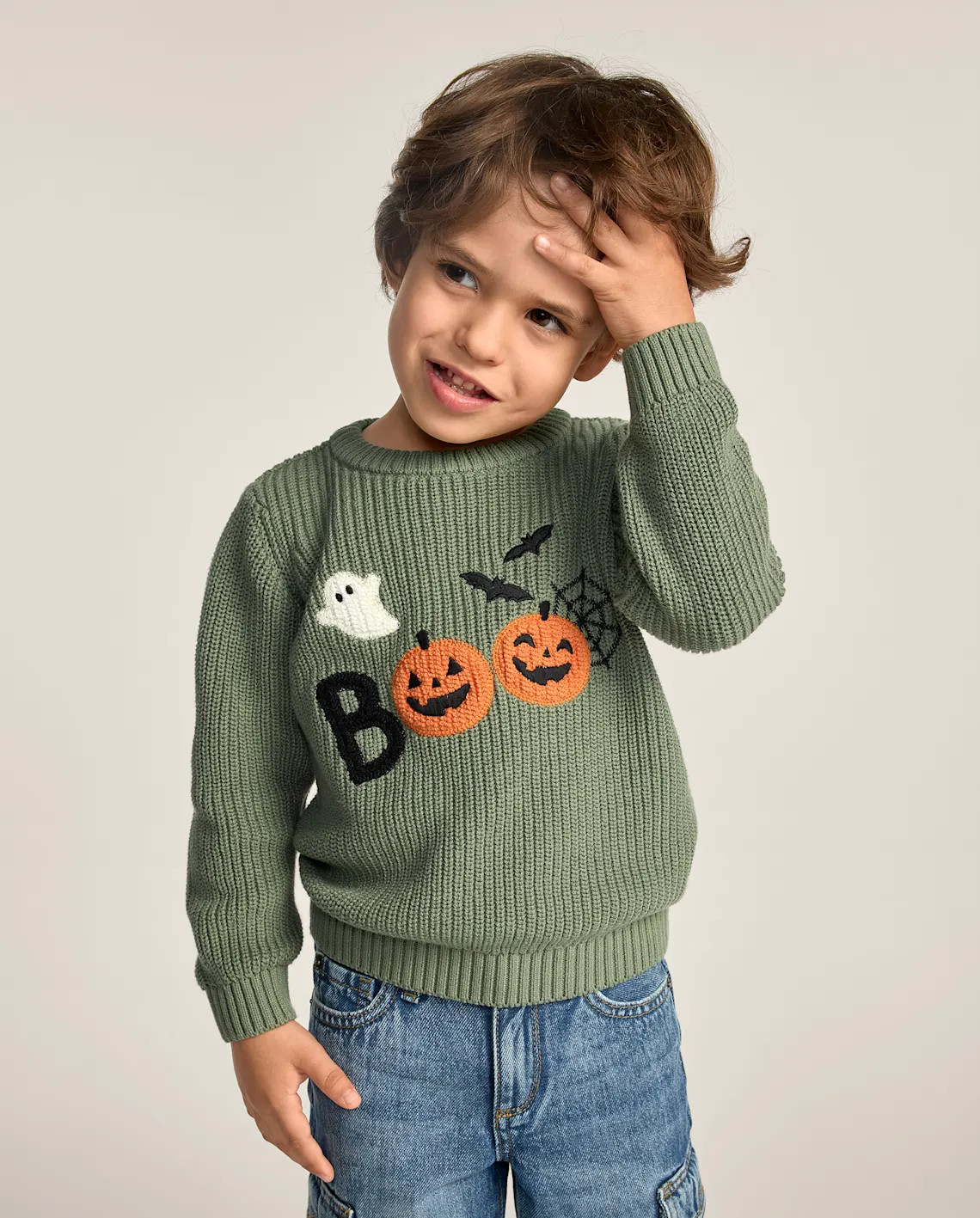 Boys Long Sleeve Crochet Halloween Shaker Stitch Sweater - Trick or Treat - GREEN | Gymboree | Gymboree