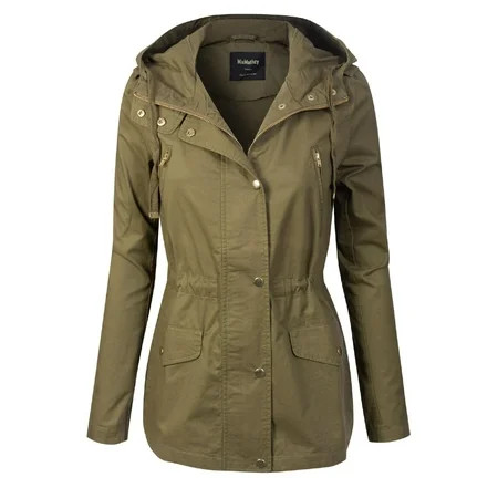 Made by Olivia Women's Lightweight Front Zipper Solid Utility Anorak Hoodie Jacket Light Olive M | Walmart (US)