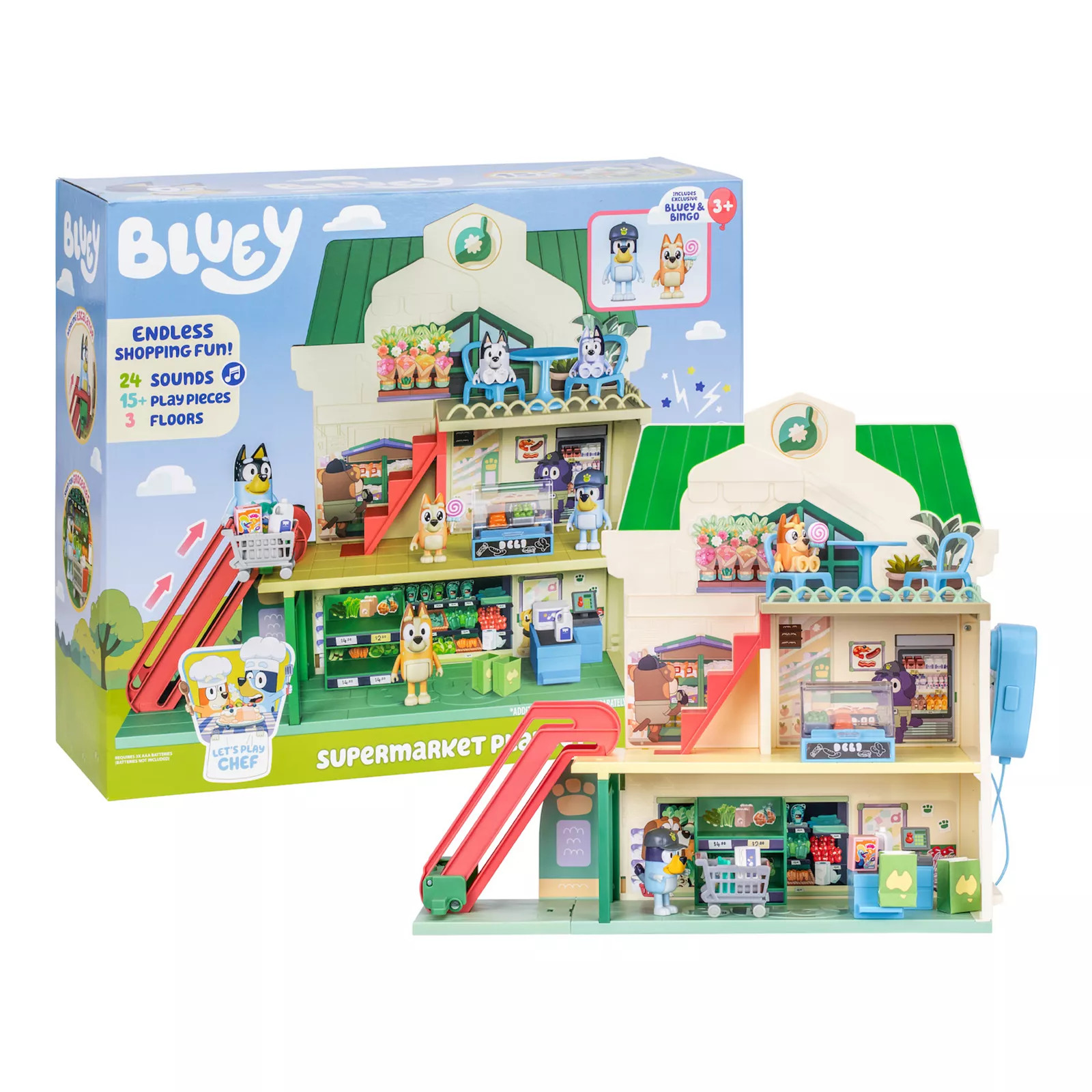 Bluey Supermarket Playset 24 Sounds 15-piece Play House, Multi | Kohl's