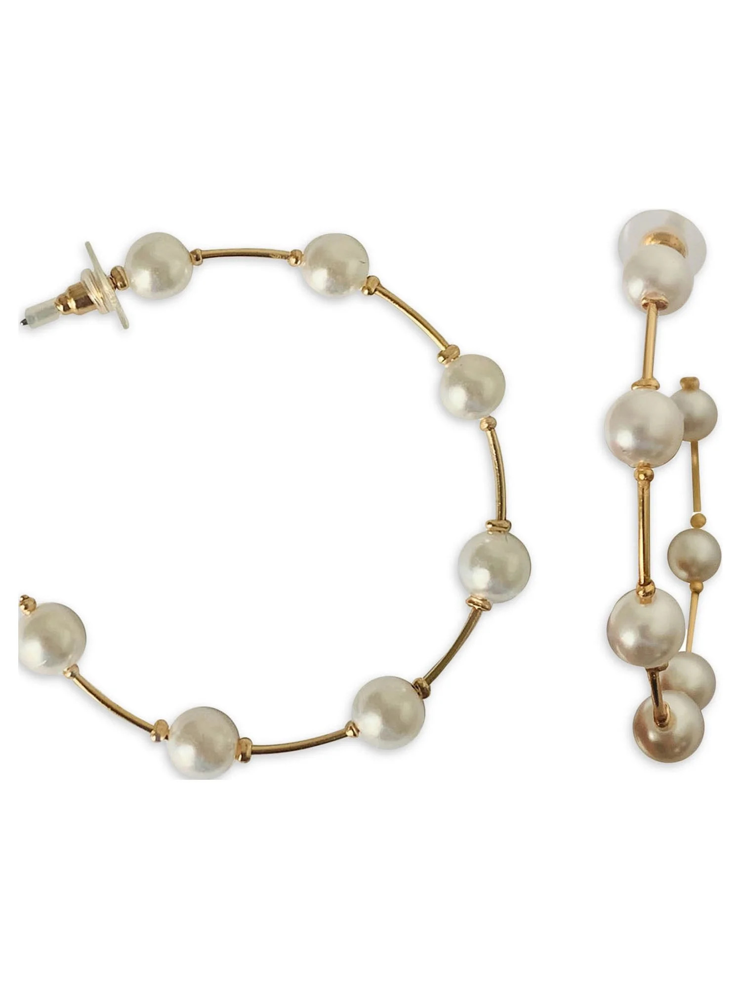 No Boundaries Gold and Pearl C Hoop Earrings | Walmart (US)