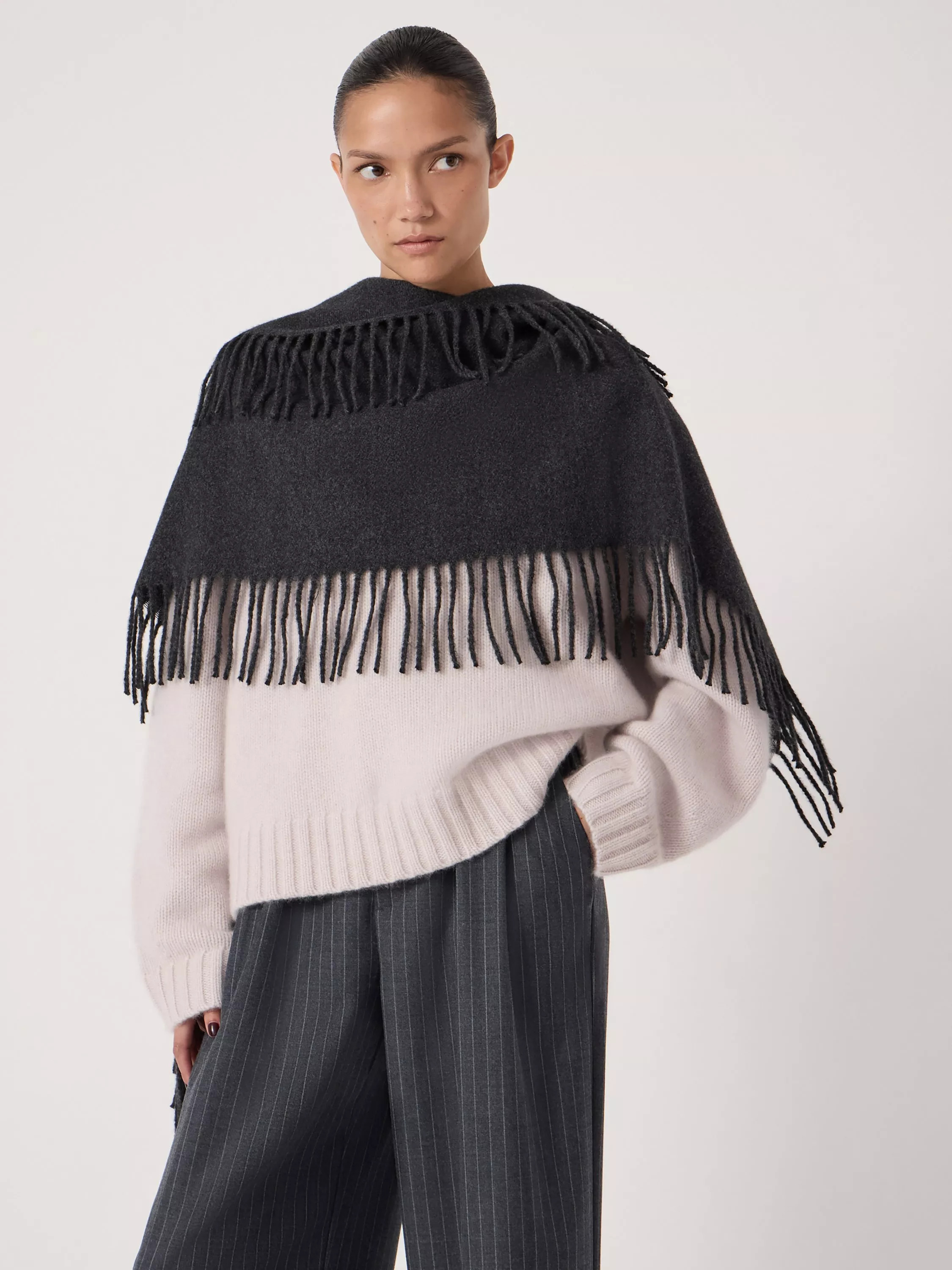 HUSH Fringed Scarf, Charcoal Art | John Lewis (UK)
