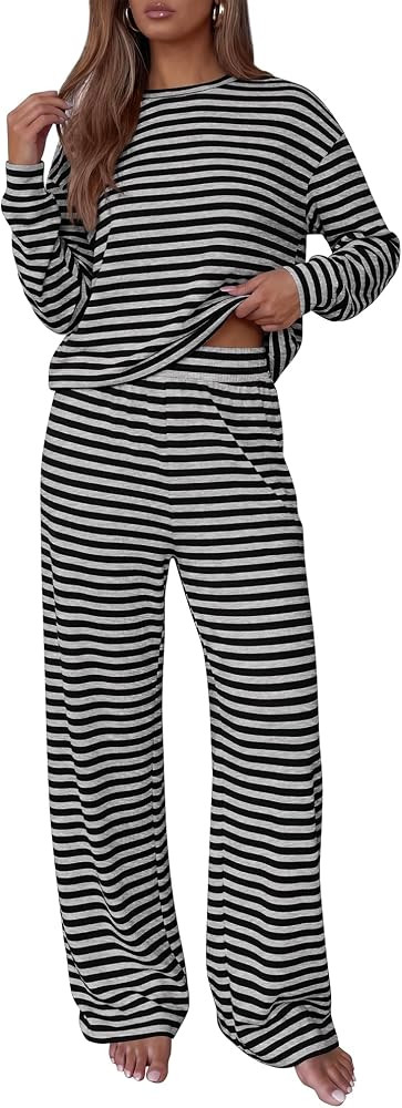 BTFBM Striped Lounge Set Sweatsuits Women 2 Piece Outfit | Amazon (US)