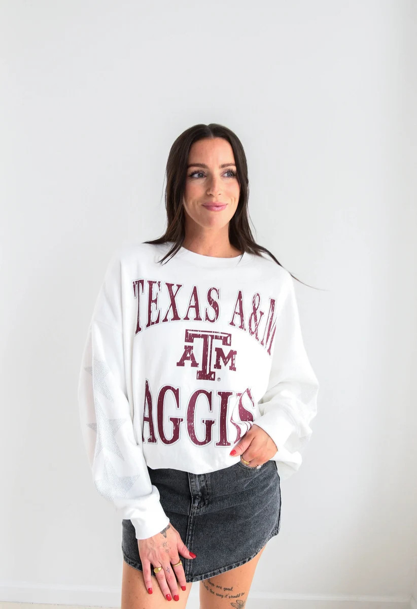 Texas A&M Wynn Star Sleeve OS Fleece Crew | Gameday Social