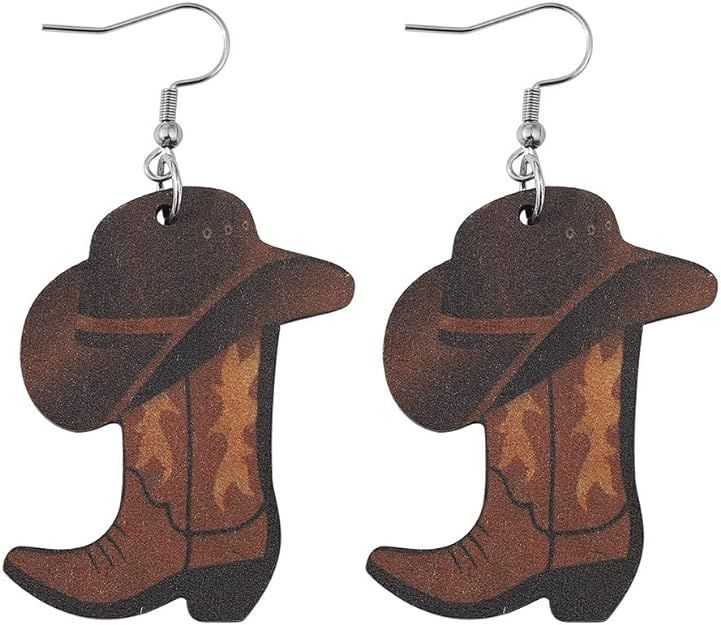 Western Country Cool Cowgirl Cowboy Boot Hat Double-sided Print Lightweight Wooden Drop Dangle Ea... | Amazon (US)
