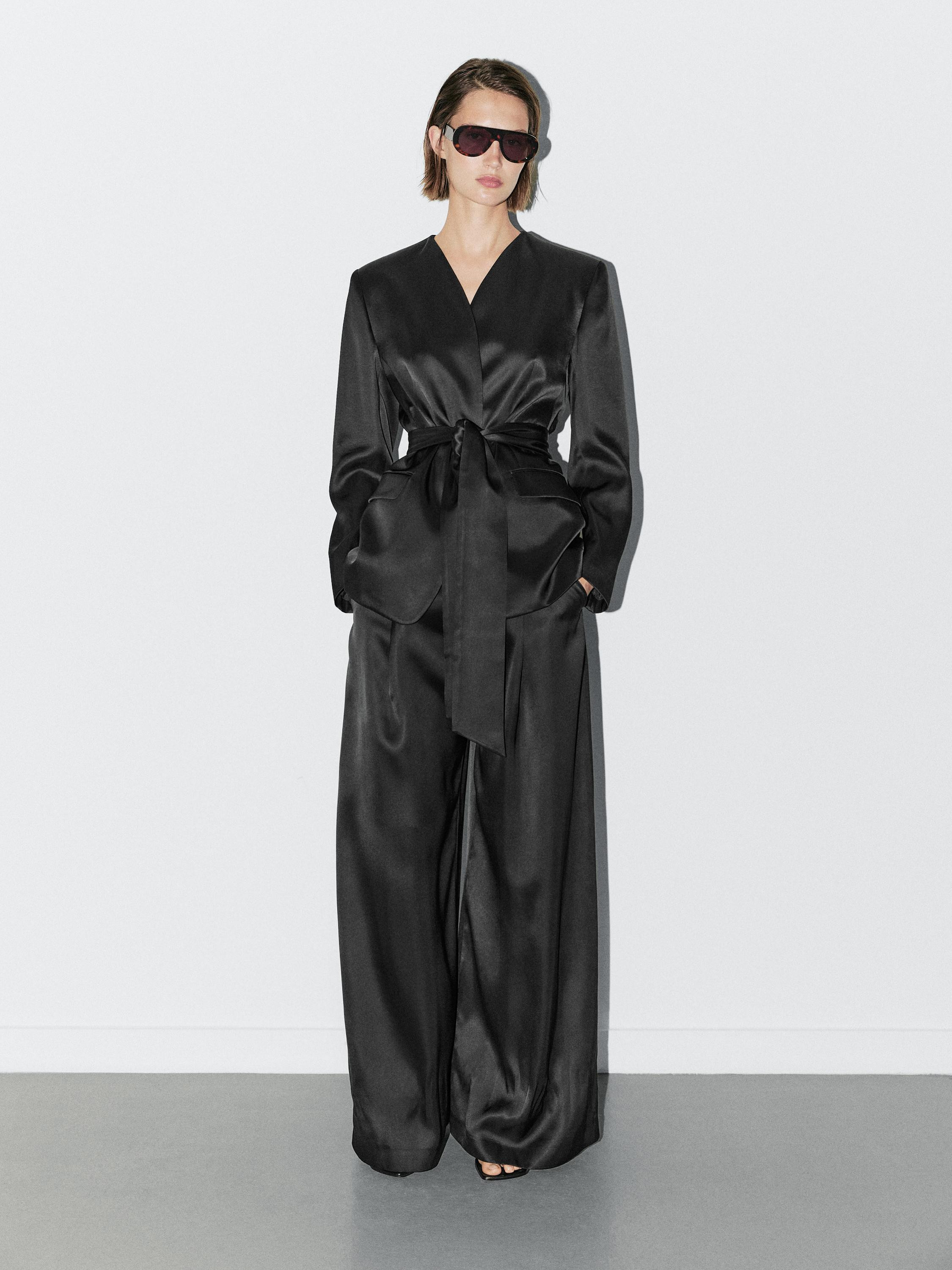 Satin wide-leg trousers - STUDIO | Massimo Dutti UK