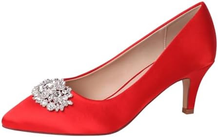 ERIJUNOR E1492D Women Pumps Kitten Heel Lace Satin Brooch Evening Prom Wedding Shoes | Amazon (US)