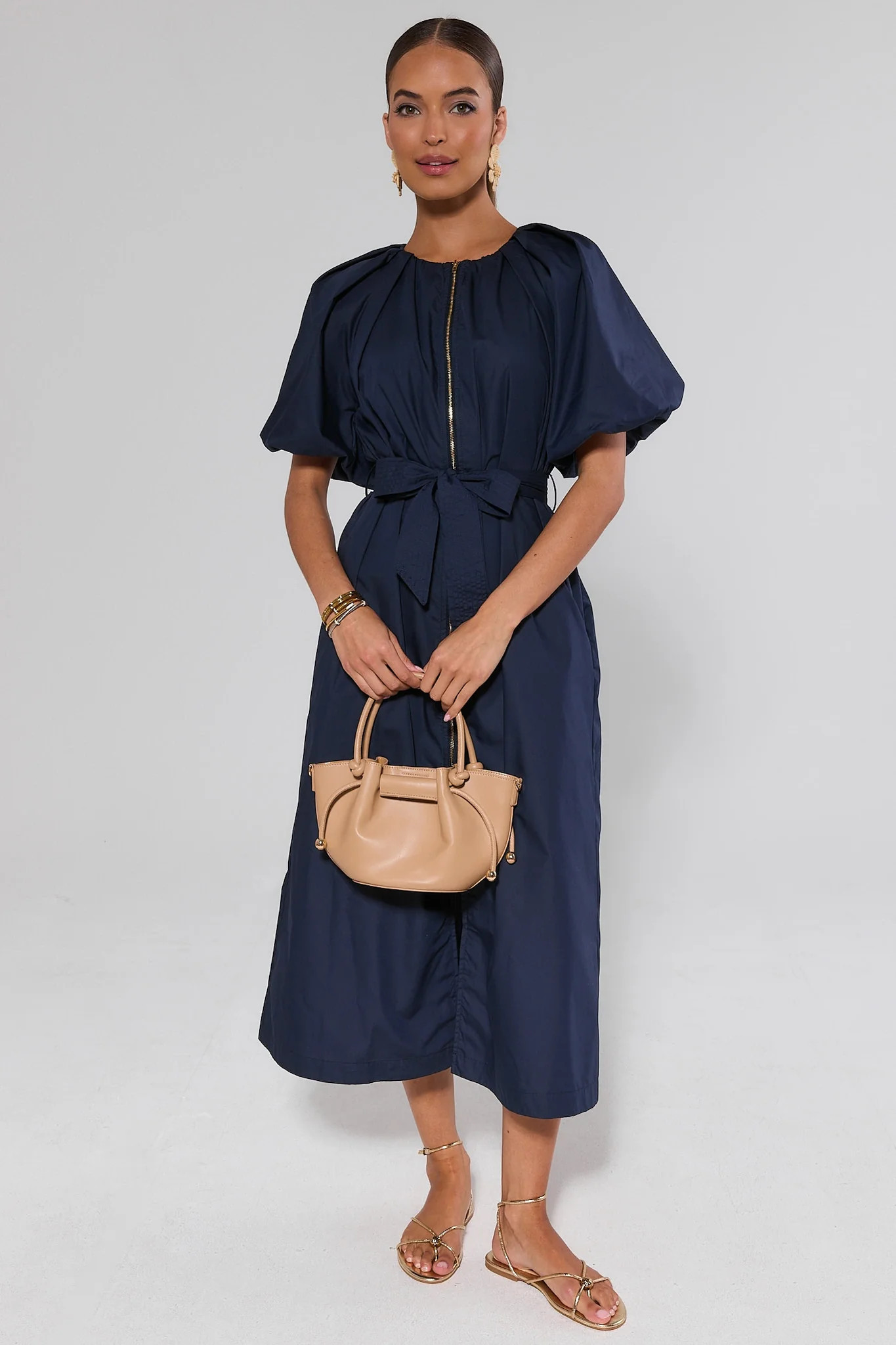Meadow Navy Belted Midi Dress | Avara