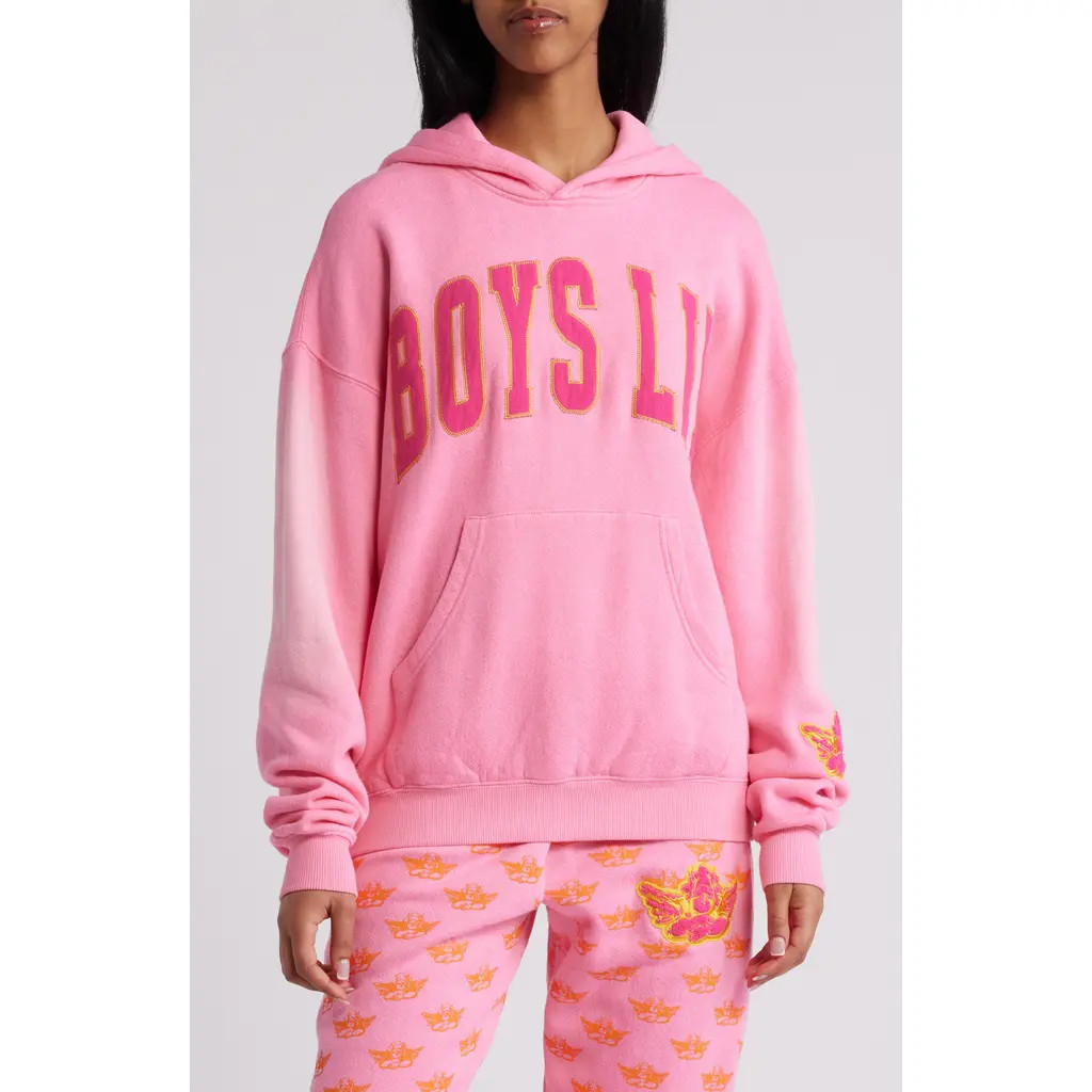 BOYS LIE Not Your Puppet Racer Logo Cotton Blend Hoodie in Pink at Nordstrom, Size X-Small | Nordstrom