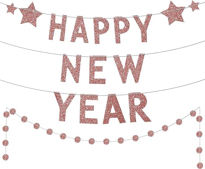 Rose Gold Happy New Year Banner - Large 10 Feet, No DIY | NYE Decorations | Happy New Year Sign f... | Amazon (US)