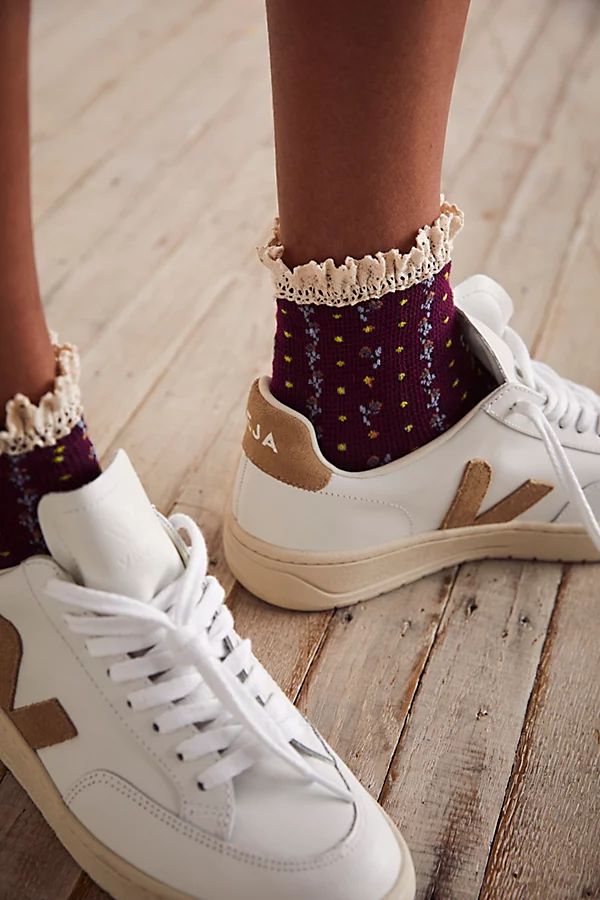 Rosebud Waffle Knit Ankle Socks by Free People, Dahlia, One Size | Free People (Global - UK&FR Excluded)
