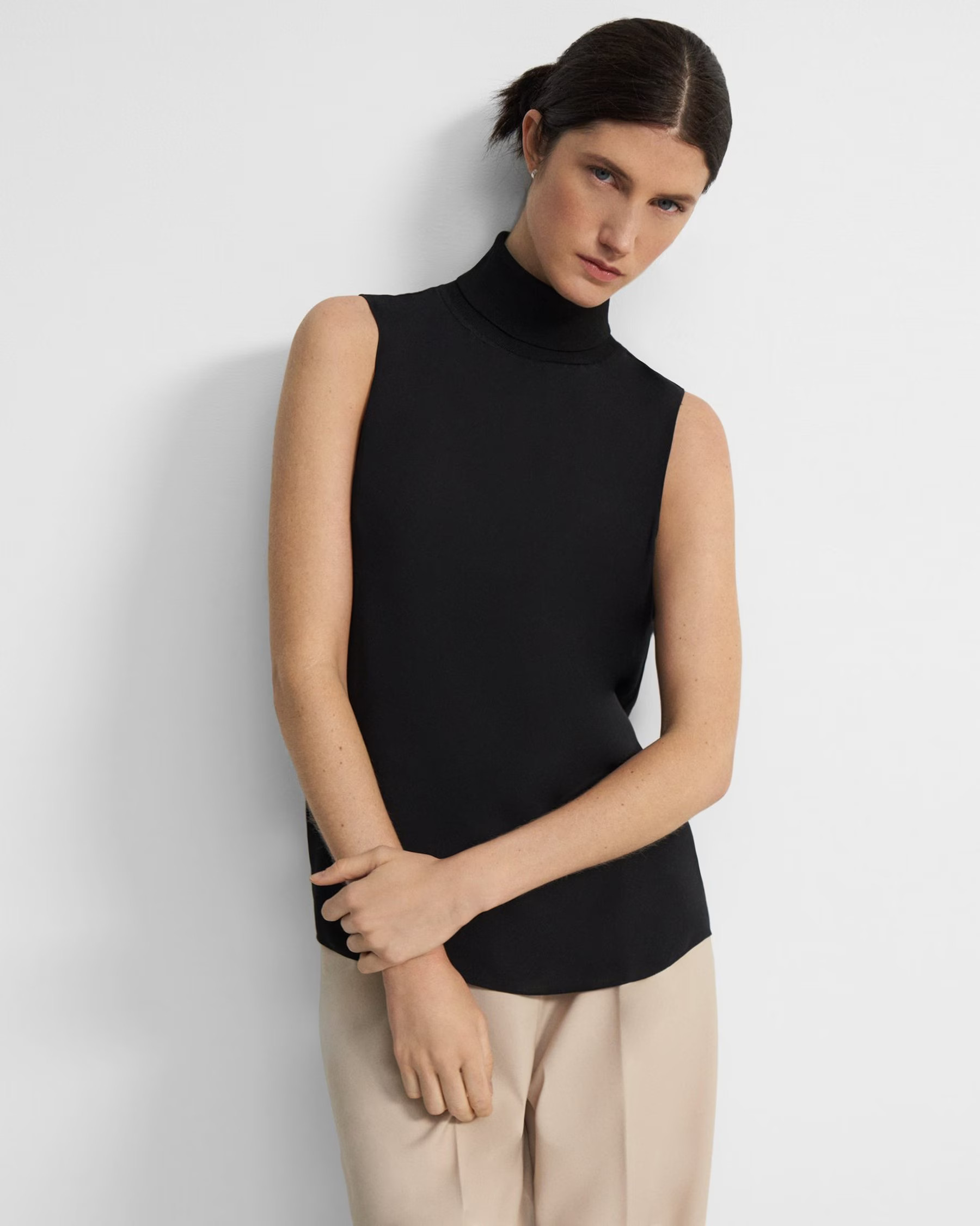 Sleeveless Turtleneck Top in Silk | Theory