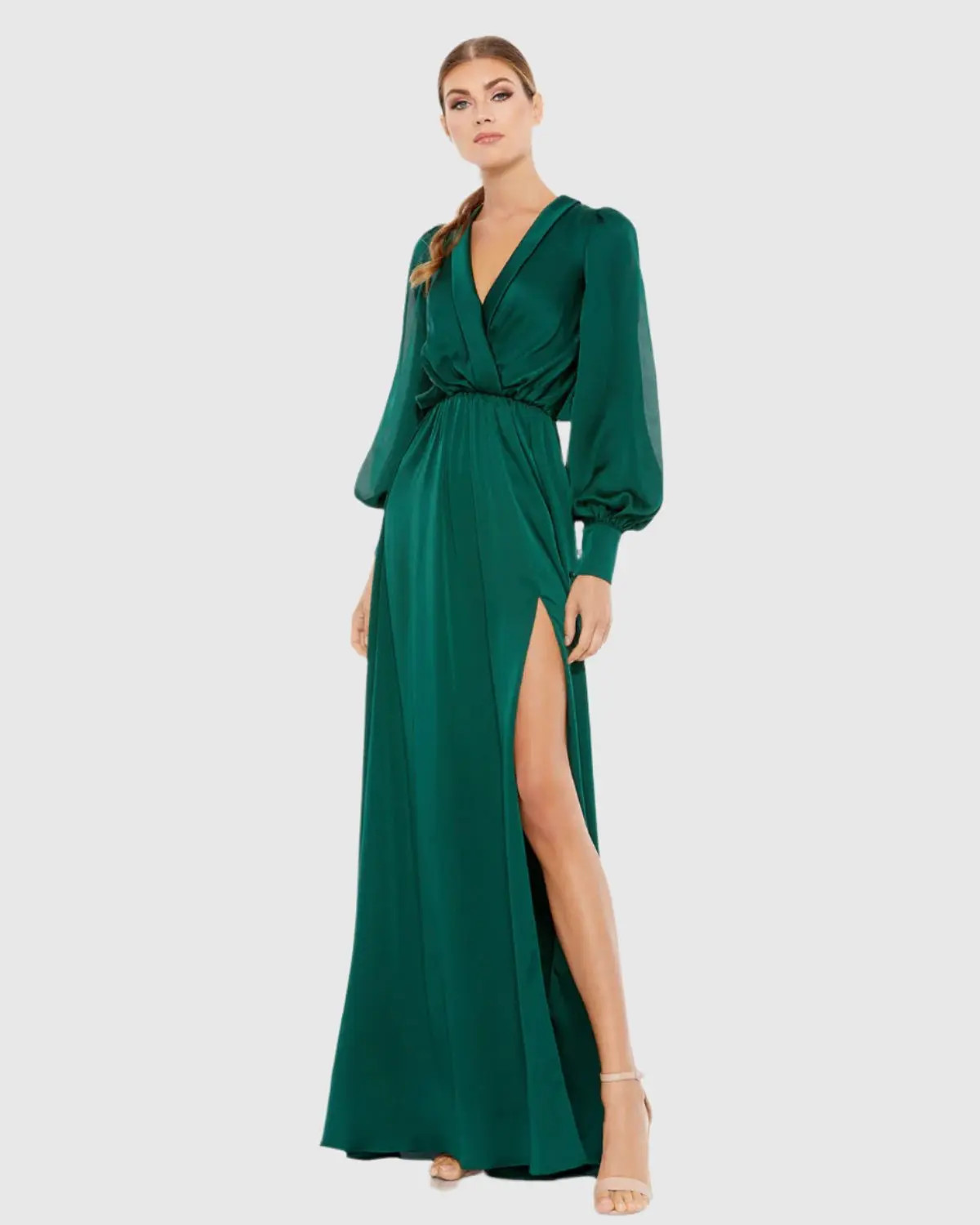 Bishop Sleeve Faux Wrap Gown - Mac Duggal | Mac Duggal