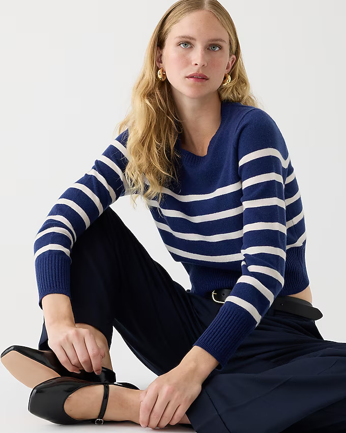Cashmere shrunken crewneck sweater in stripe | J. Crew US