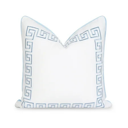 Hofdeco Premium Coastal Patio Indoor Outdoor Throw Pillow Cover Only, 20"x20" Water Repellent for Backyard, Couch, Baby Blue Embroidered Greek Key with Piping | Walmart (US)