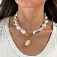 Irregular Beads Necklace With Drop Pearl Pendant, Chunky Faux Necklace, Large Beaded For Woman | Etsy (US)