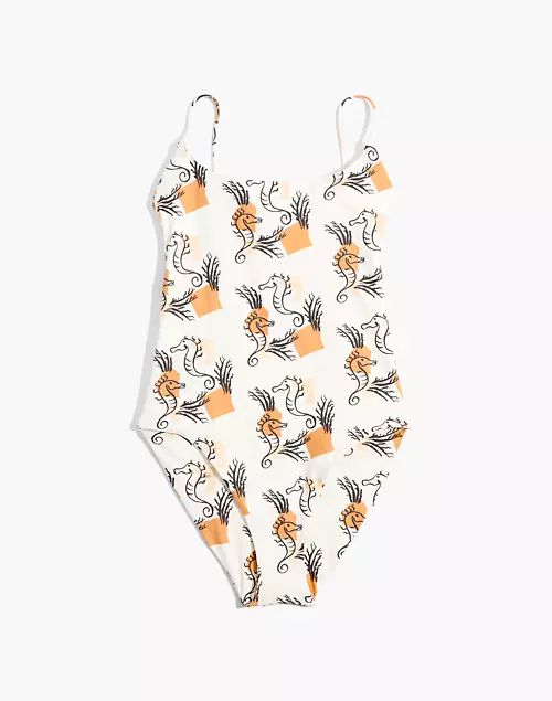 Madewell Second Wave Spaghetti-Strap One-Piece Swimsuit in Seahorse Sketch | Madewell