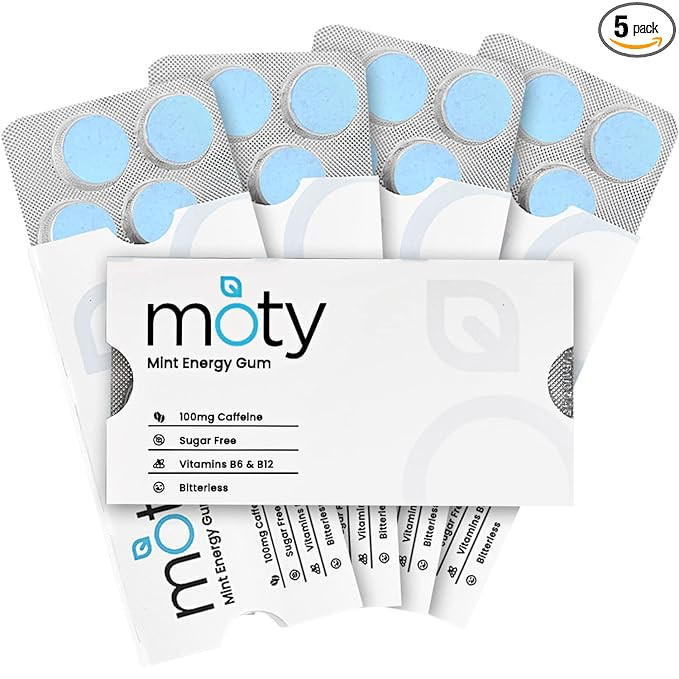 MOTY Caffeine Energy Gum – 100mg Caffeine per Piece, Bitterless, Sugar Free, Vitamin B6 & B12 (... | Amazon (US)