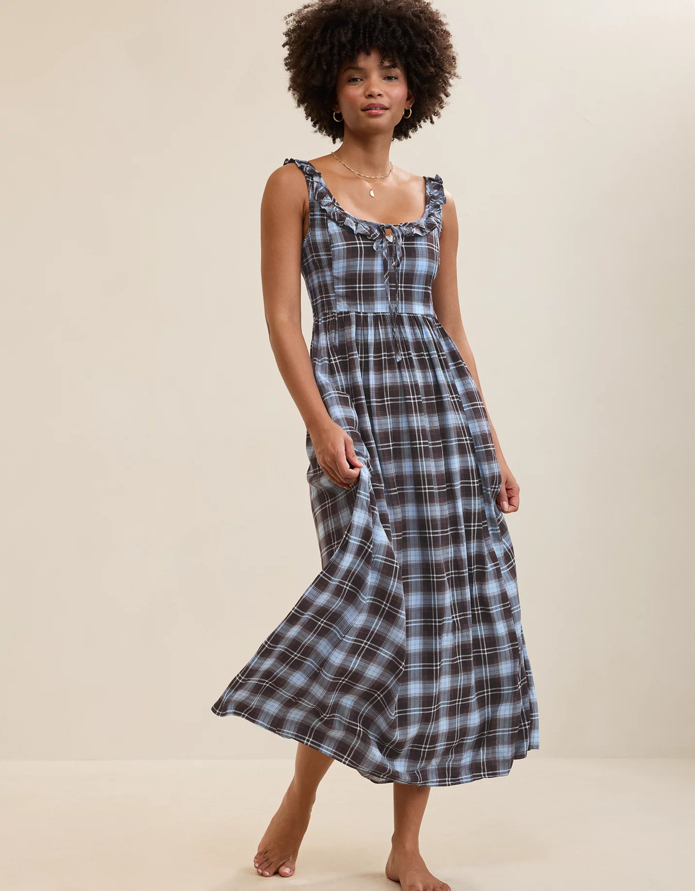 New Aerie Happy & Drapey Side Smocked Dress Your favorite fabric is back & better than ever! | American Eagle Outfitters (US & CA)