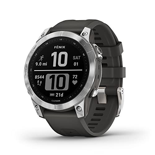 Garmin 010-02540-00 fenix 7, adventure smartwatch, rugged outdoor watch with GPS, touchscreen, health and wellness features, silver with graphite band (Renewed) | Amazon (US)