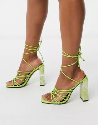 ASOS DESIGN Nourish strappy sandals with marble heel in green | ASOS (Global)