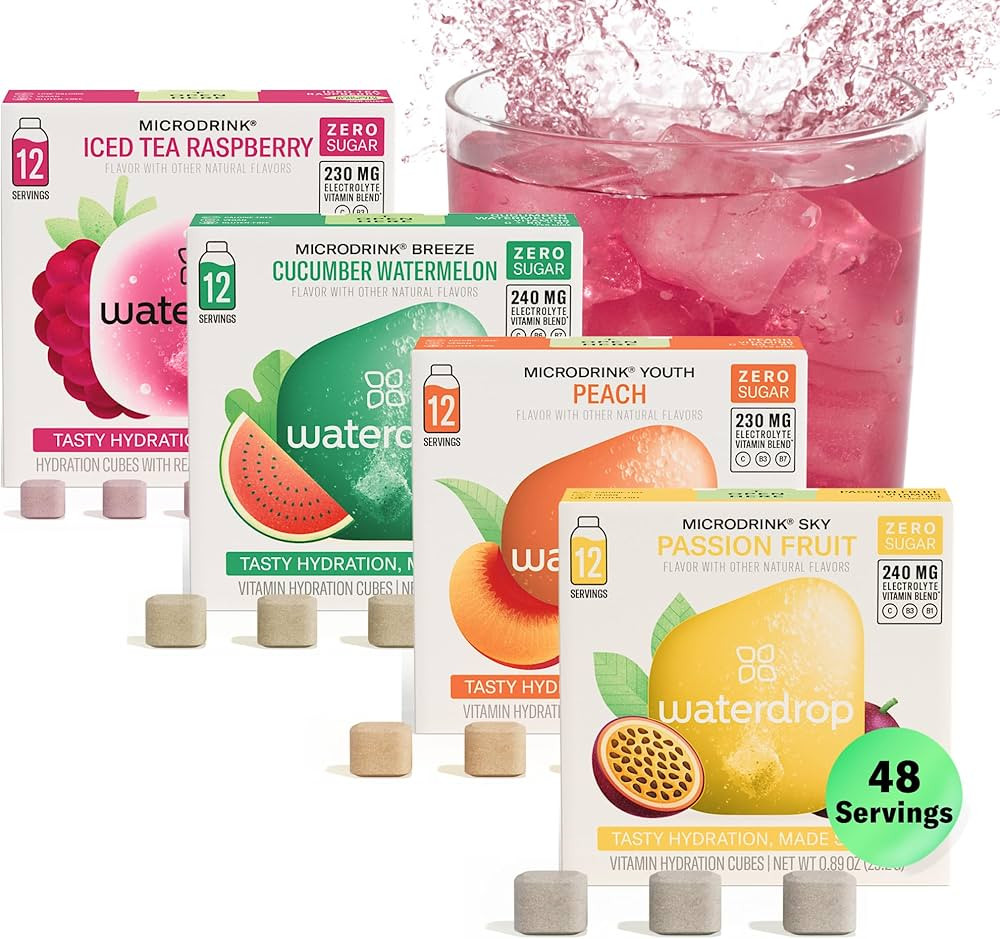 Waterdrop Hydration Cubes With Vitamin C, B Vitamins and Electrolytes, 4 Flavor Electrolyte Varie... | Amazon (US)