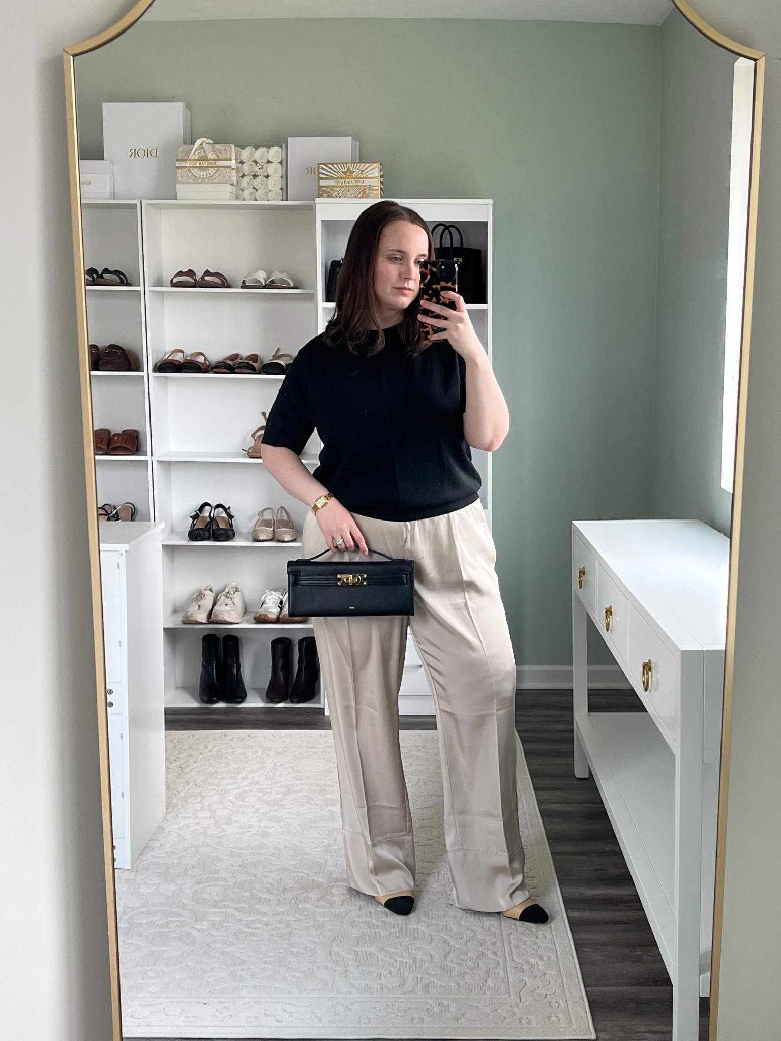 Chic & comfortable spring outfit of the day 🦢🤍 

Satin pants, short sleeve sweater, capped toe heels, amazon accessories, Amazon fashion, outfit of the day, ootd, outfit inspo, outfit ideas, spring style, chic elegant style, midsize 

#LTKMidsize #LTKootd #LTKSeasonal