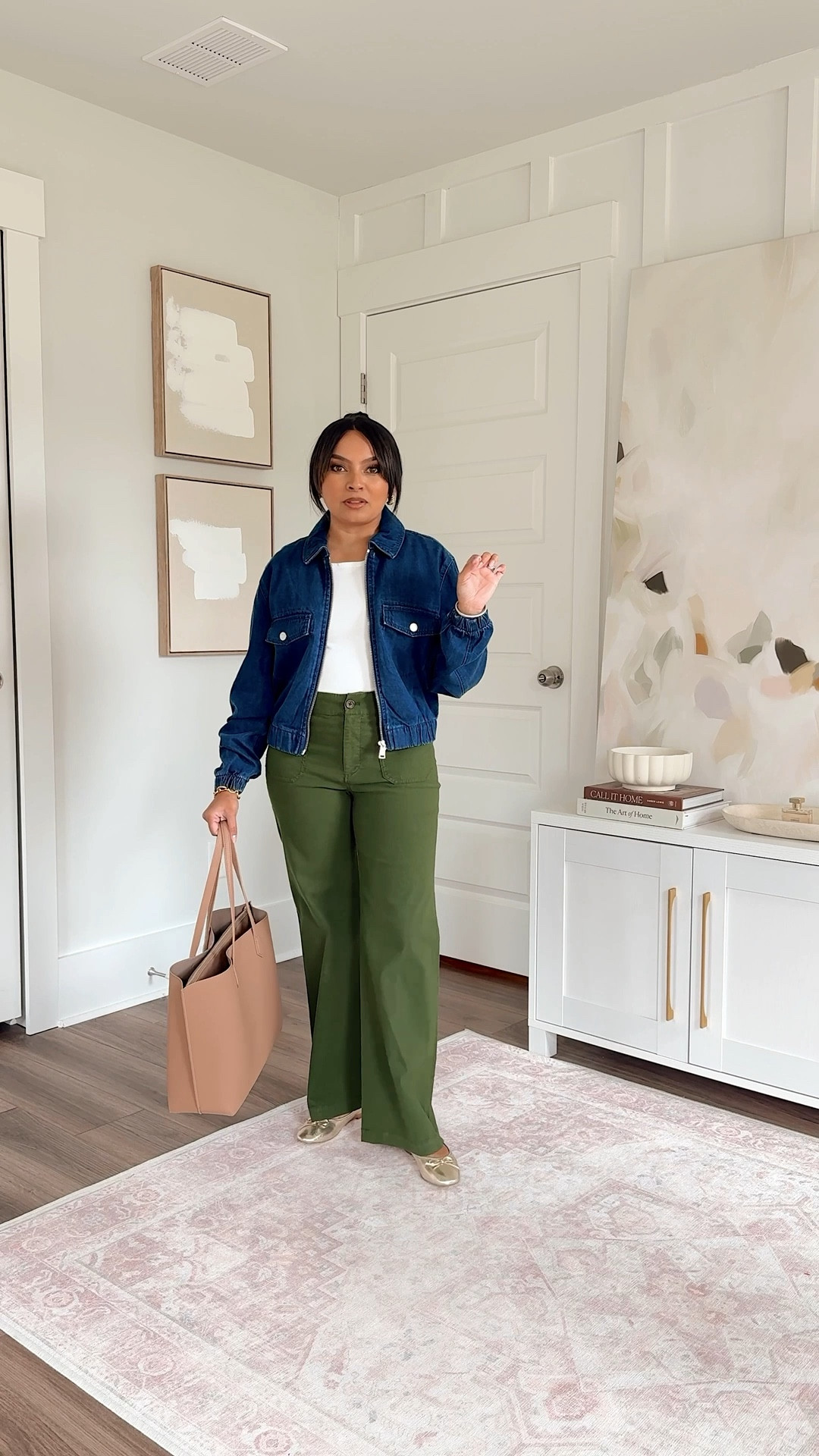 Teacher & Office Casual Outfits 
Denim jacket size xs petite TTS
White tank size xs TTS
Olive green pine pants size 26 petite TTS
Gold flats - old, similar linked


#LTKSaleAlert #LTKWorkwear #LTKPetite