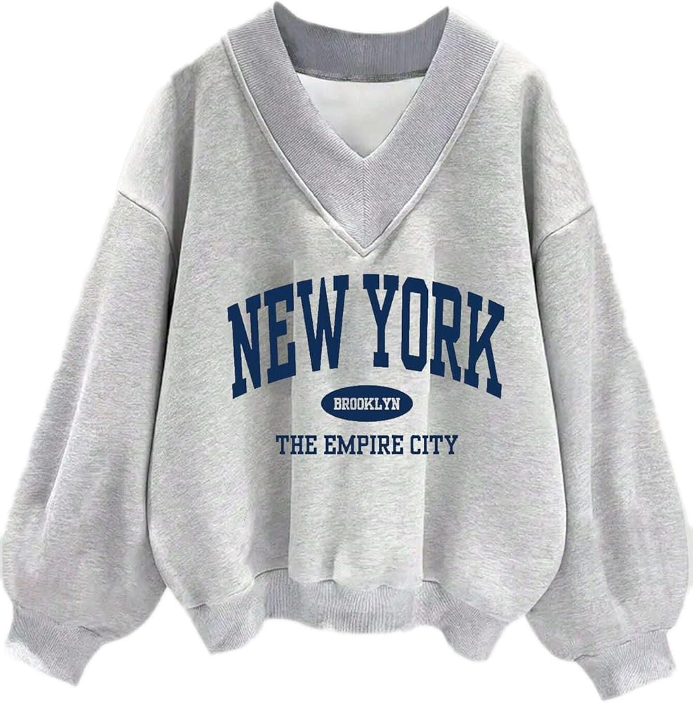 Avanova Women USA Graphic V Neck Sweatshirts Top Drop Shoulder Long Sleeve Pullover Shirt | Amazon (US)