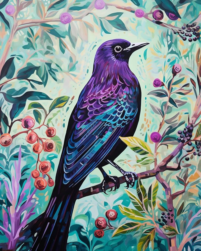 Purple Bird with Floral Background Paint by Bumbers for Adults Purple Plants DIY Paint by Numbers... | Amazon (US)