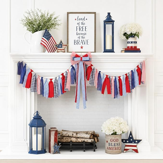 Sincere Party 4th of July Patriotic Indoor Outdoor Giant Bow Garland Decorations Fabric and Ribbo... | Amazon (US)