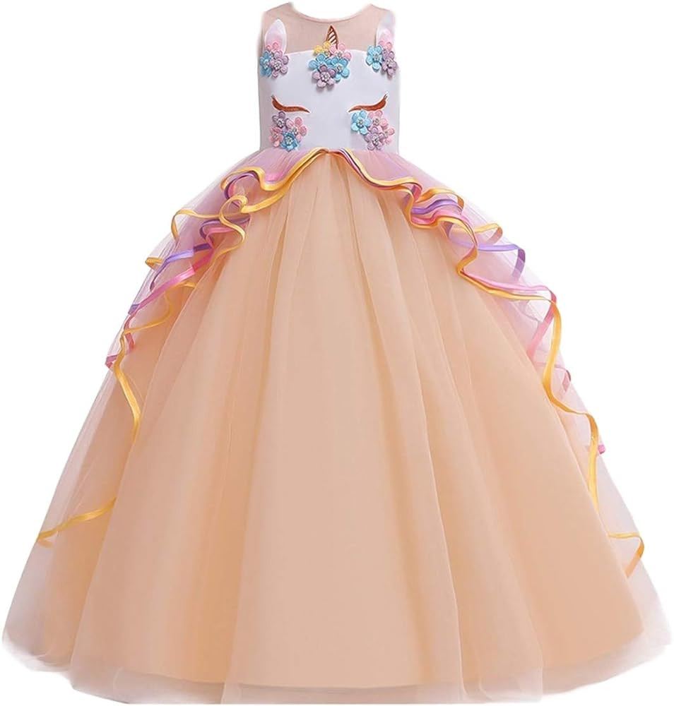 MYRISAM Girl's Unicorn Rainbow Long Tulle Dress Wedding Birthday Princess Carnival Party Performance | Amazon (US)