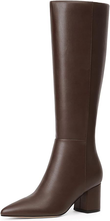 Knee High Boots for Women Chunky Heel Pointed Toe Boots Side Zipper Long Boots | Amazon (US)