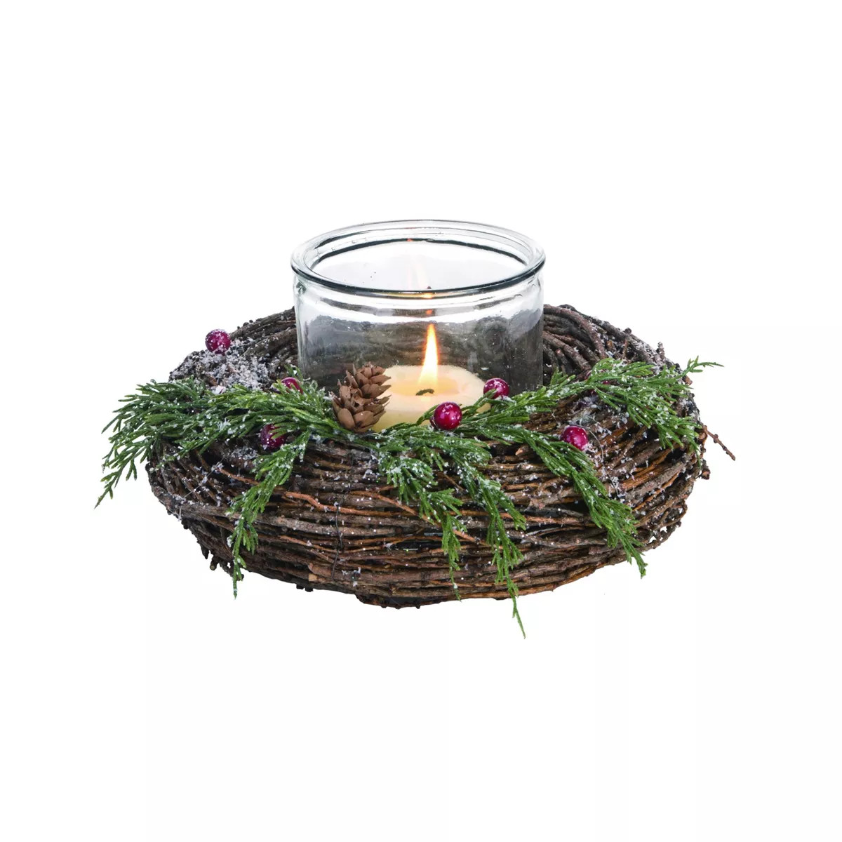 Transpac Natural Fiber 10 in. Multicolor Christmas Sparkling Berry Candle Holder | Target