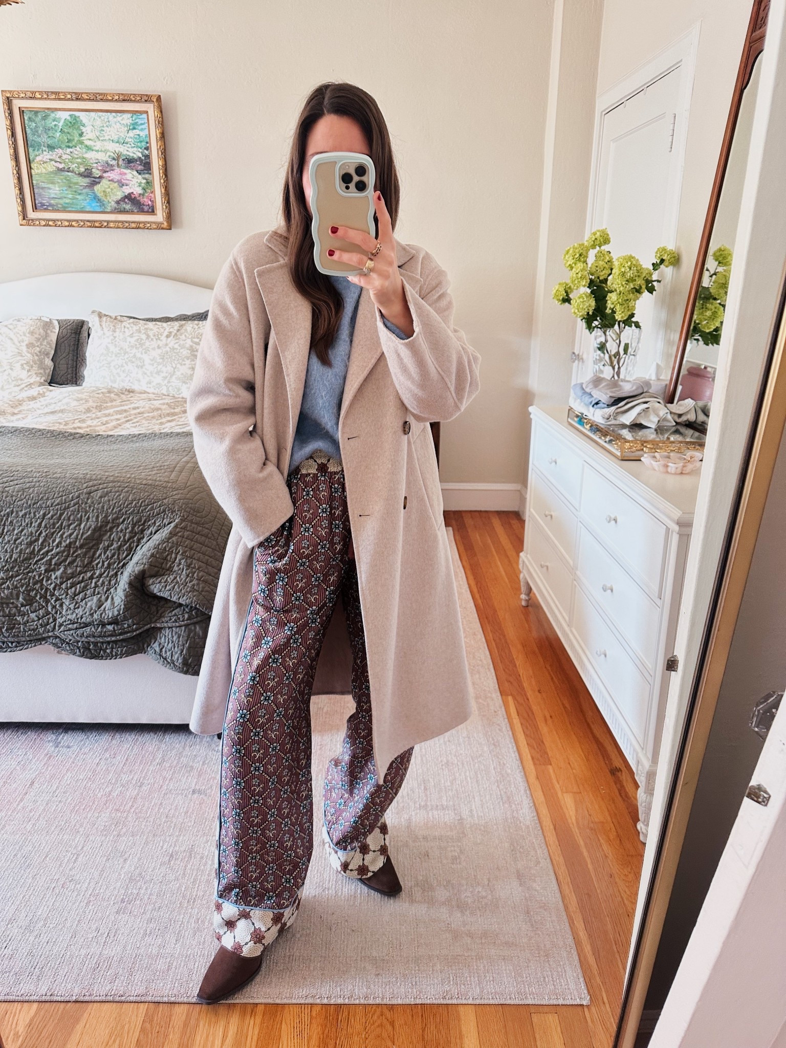 Seźane printed Antoinette pants with blue mohair sweater. This color of jacket is sold out- I’m wearing an XXS  

#LTKOver40 #LTKootd #LTKSeasonal