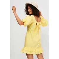 Womens Yellow Puff Sleeve Bow Back Mini Dress | Dorothy Perkins (UK)