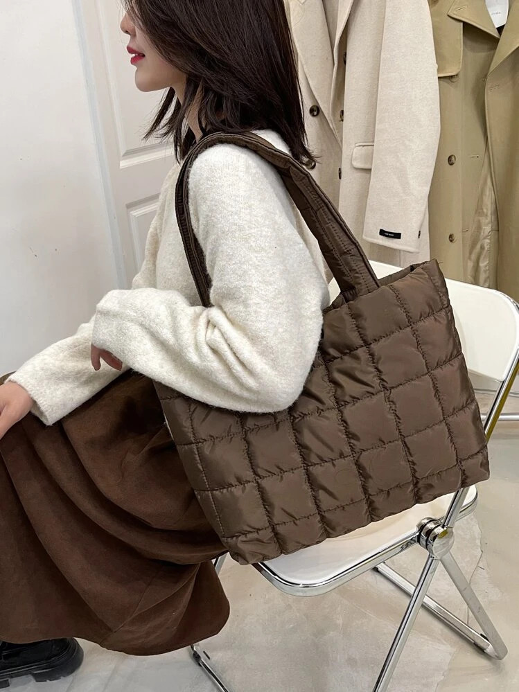 Lightweight,Business Casual Ultra-Lightweight High-Capacity Quilted Tote Bag For Teen Girls Women... | SHEIN