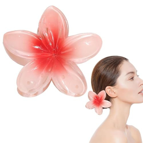 Hawaiian Flower Claw Clip, Large Claw Clips for Thick Hair, Resin Plumeria and Hibiscus Design Beach Wedding Vacation Hair Accessories (Orange) | Amazon (US)