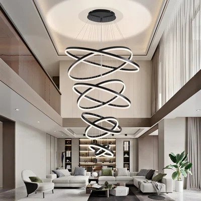 Modern Led Rings Chandelier Dimmable High Ceiling Chandelier Foyer Chandelier | Wayfair North America