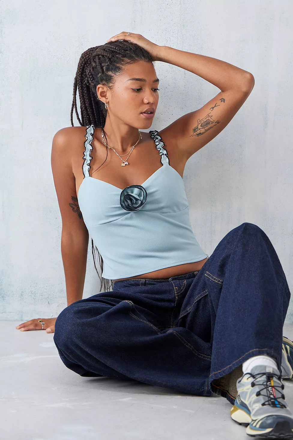 Motel Blue Carini Corsage Top | Urban Outfitters (EU)