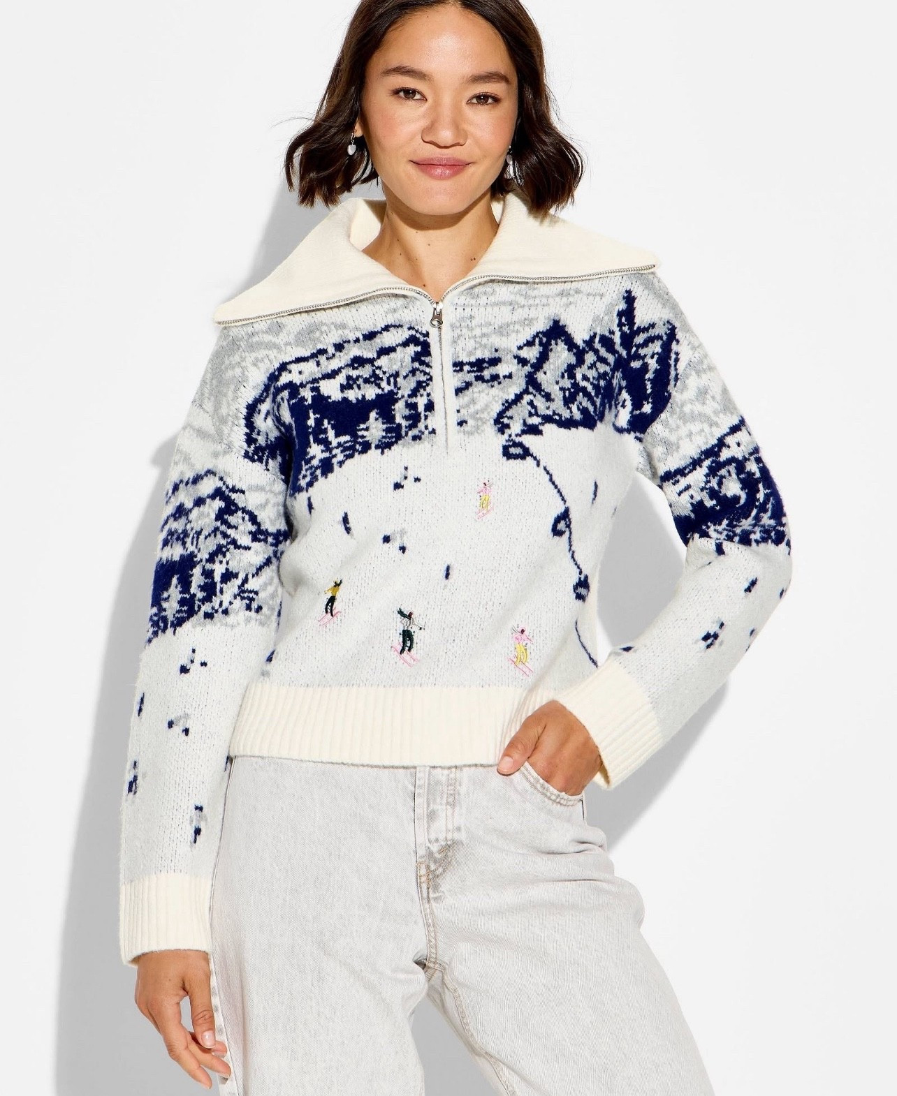 Women's Polo Collar Quarter Zip Novelty Pullover Sweater - Wild Fable

#LTKFindsUnder50