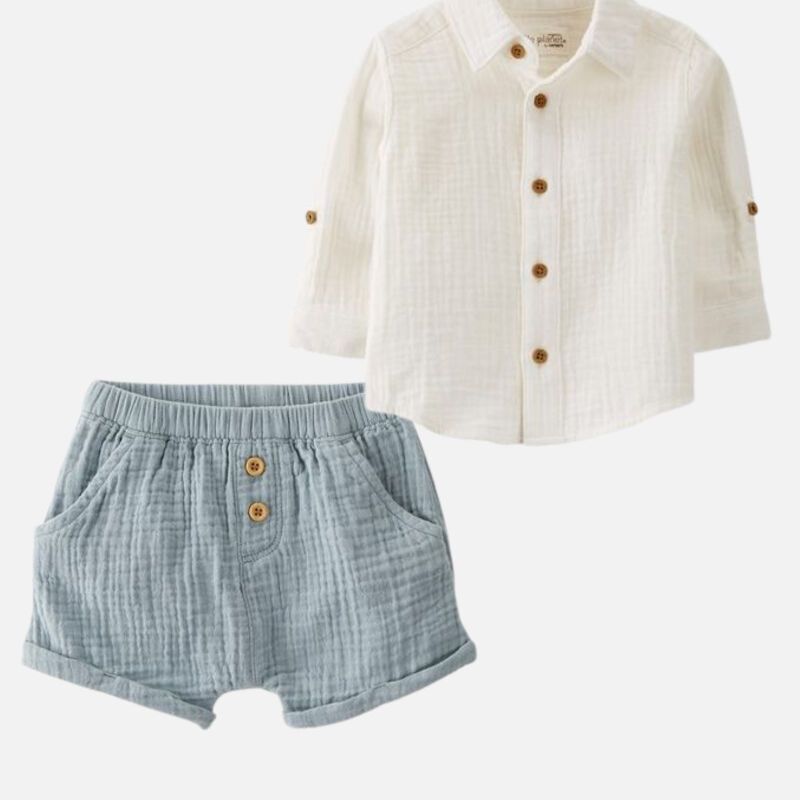 Baby Organic Cotton Gauze Button-Front Shirt and Shorts Set | Carter's