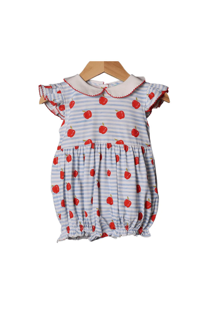Blue Stripe Knit Apple Bubble | The Smocked Flamingo