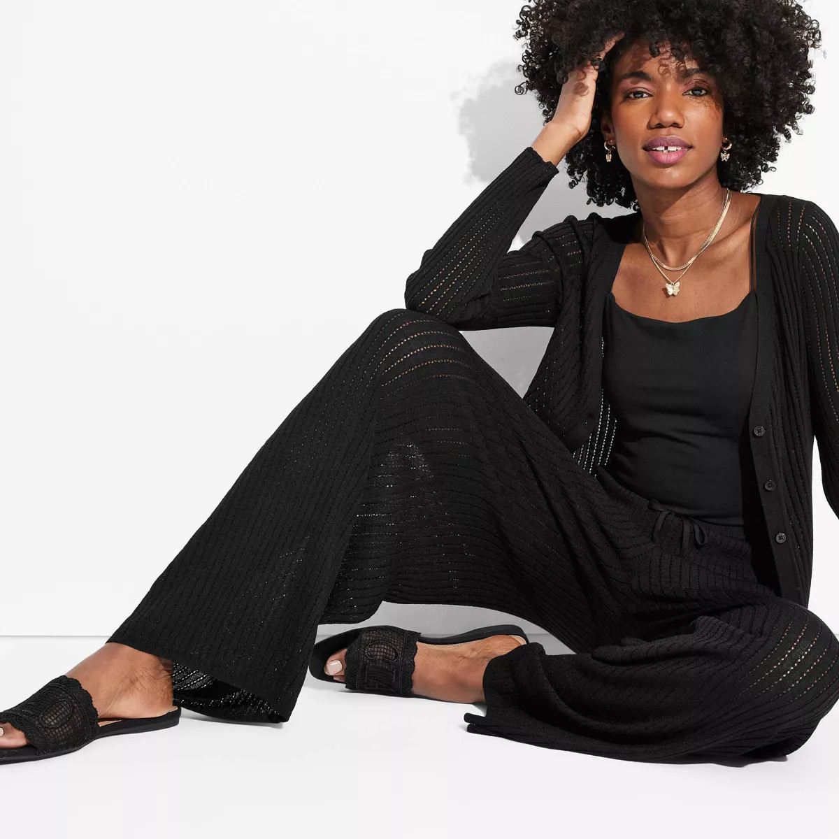 Women's Open Work Pointelle Wide Leg Pants - Wild Fable™ Off-White S: High Rise, Front Drawstri... | Target