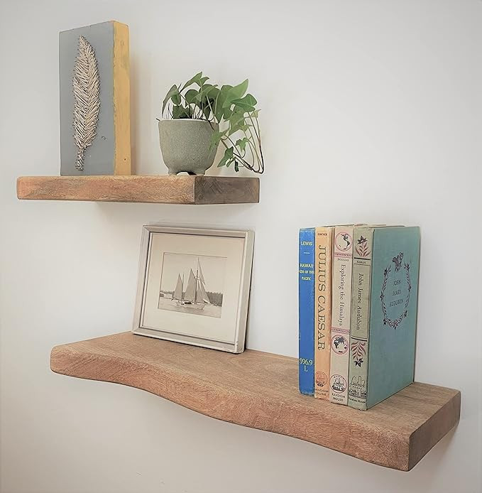 Table & Bloom Live Edge Floating Shelf - One 16" Natural Mango Hardwood Shelf with Hidden Mountin... | Amazon (US)