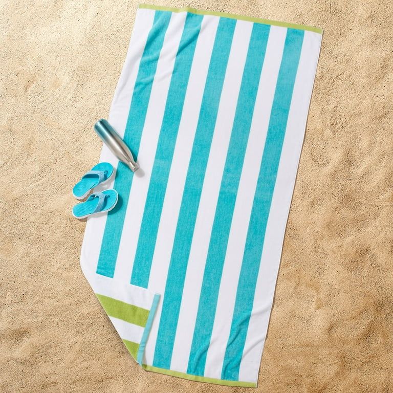 Better Homes & Gardens Oversized Reversible Cotton Blend Aqua & Green Cabana Striped Beach Towel,... | Walmart (US)